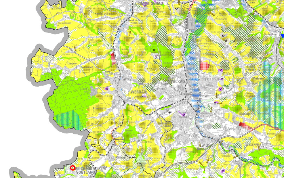 Ausschnitt Raumnutzungskarte - Entwurf Regionalplan Chemnitz (Stand September 2022)